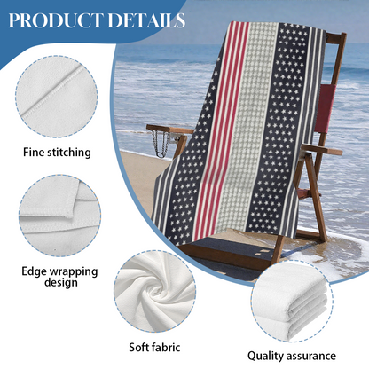 Retro Star Stripe American Style Beach Towel, Fluffy Soft & Strong Water Absorbency, Full Range of Sizes for Stylish Comfort on Every Beach Getaway