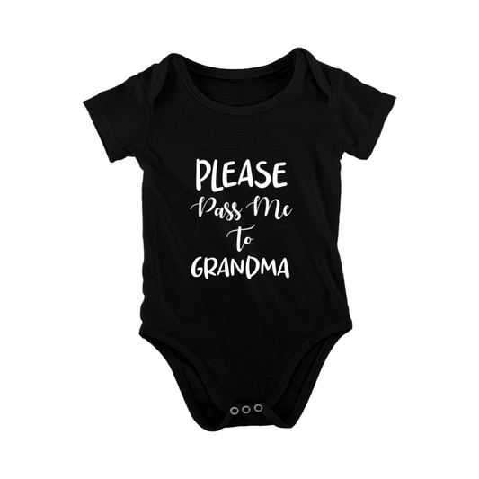 Please Pass Me To Grandma Soft Black Sweet Sentiment Baby Bodysuit