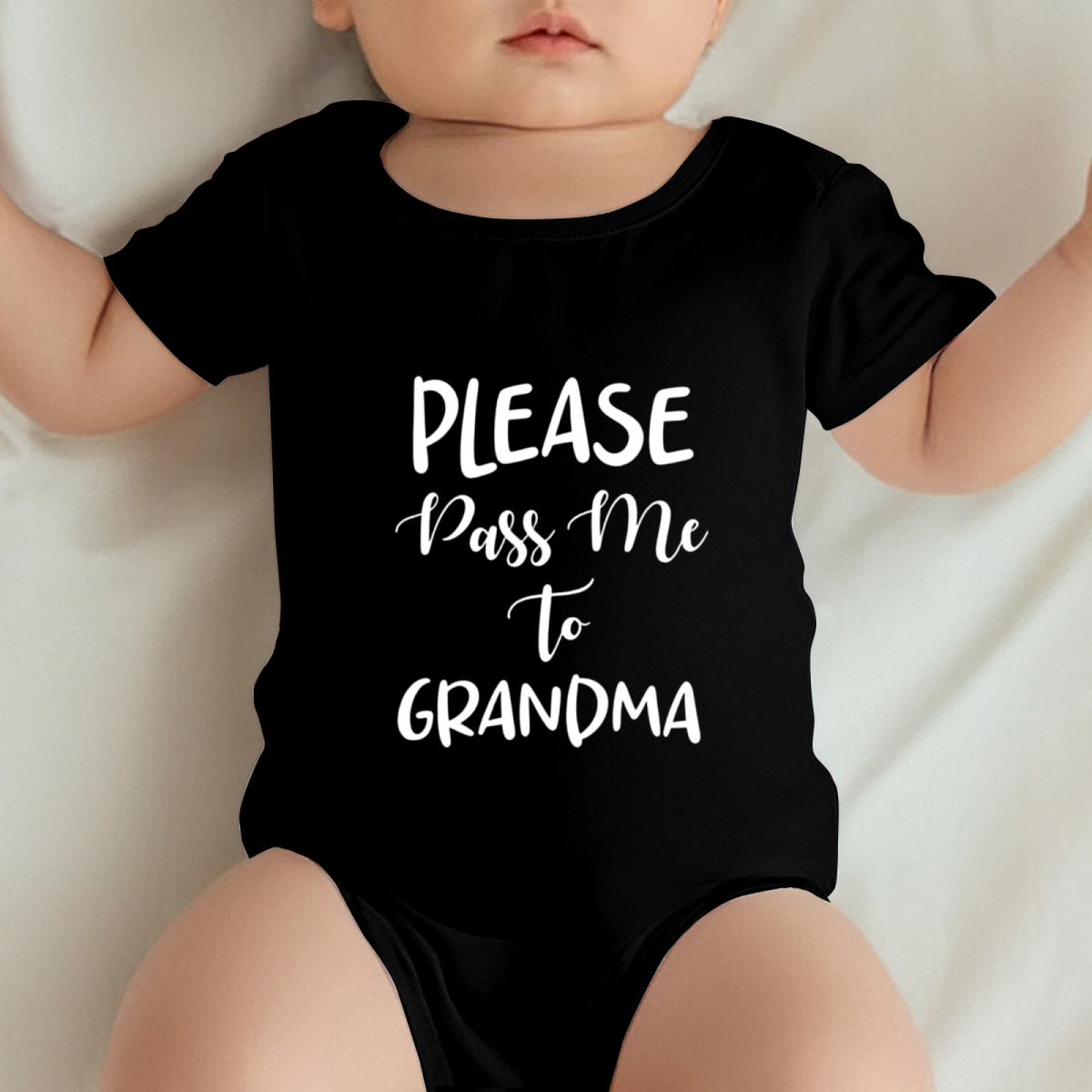 Please Pass Me To Grandma Soft Black Sweet Sentiment Baby Bodysuit