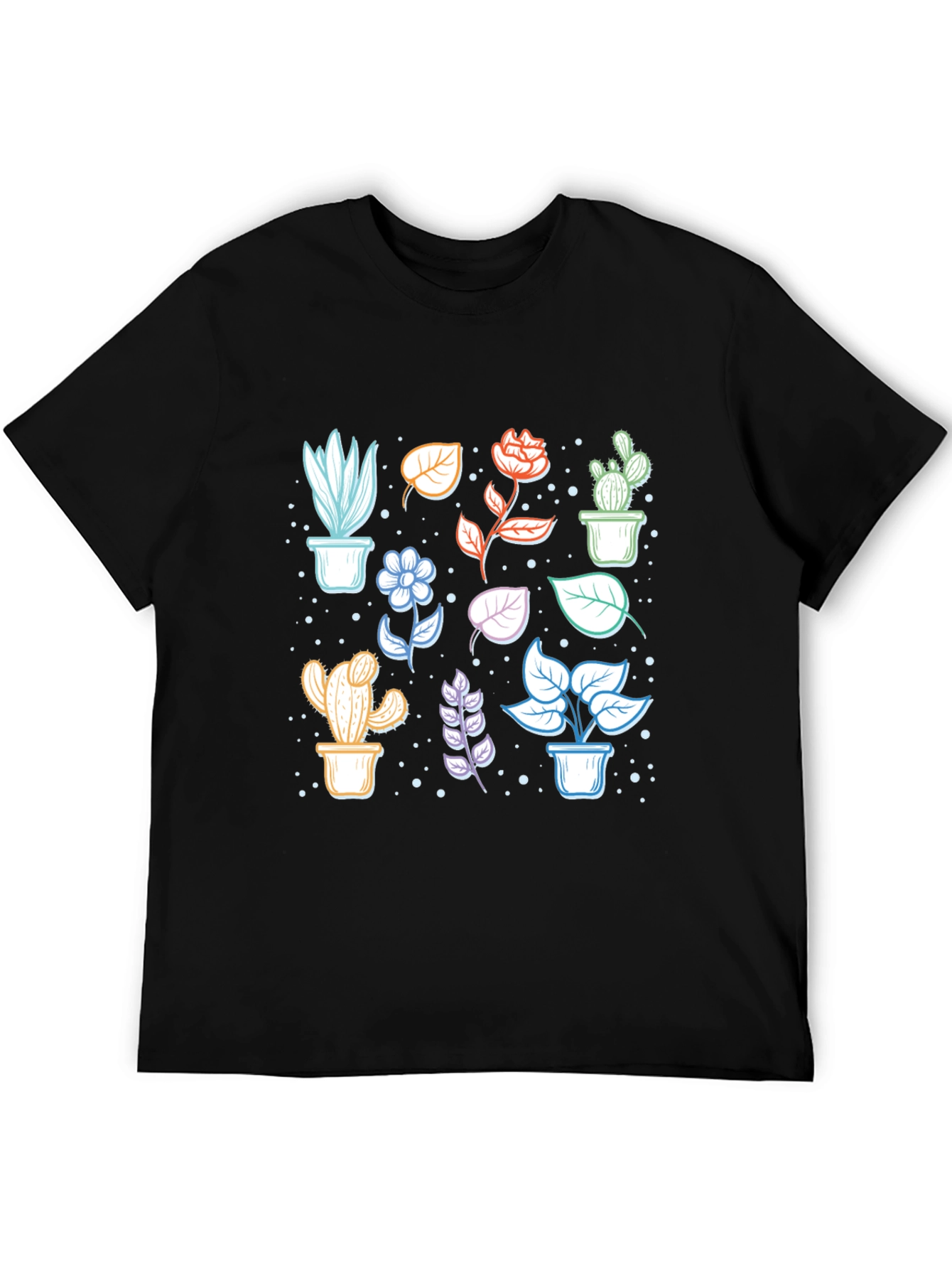 Botanical Plant Print Black T-Shirt