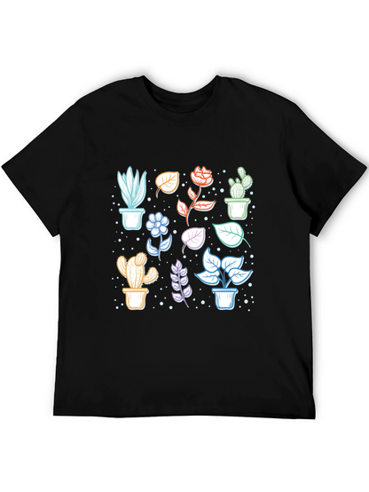 Botanical Plant Print Black T-Shirt