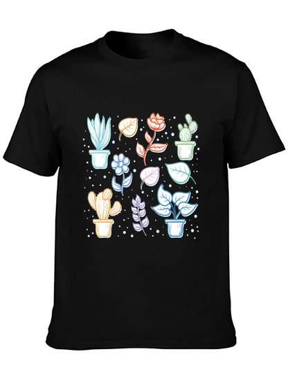 Botanical Plant Print Black T-Shirt