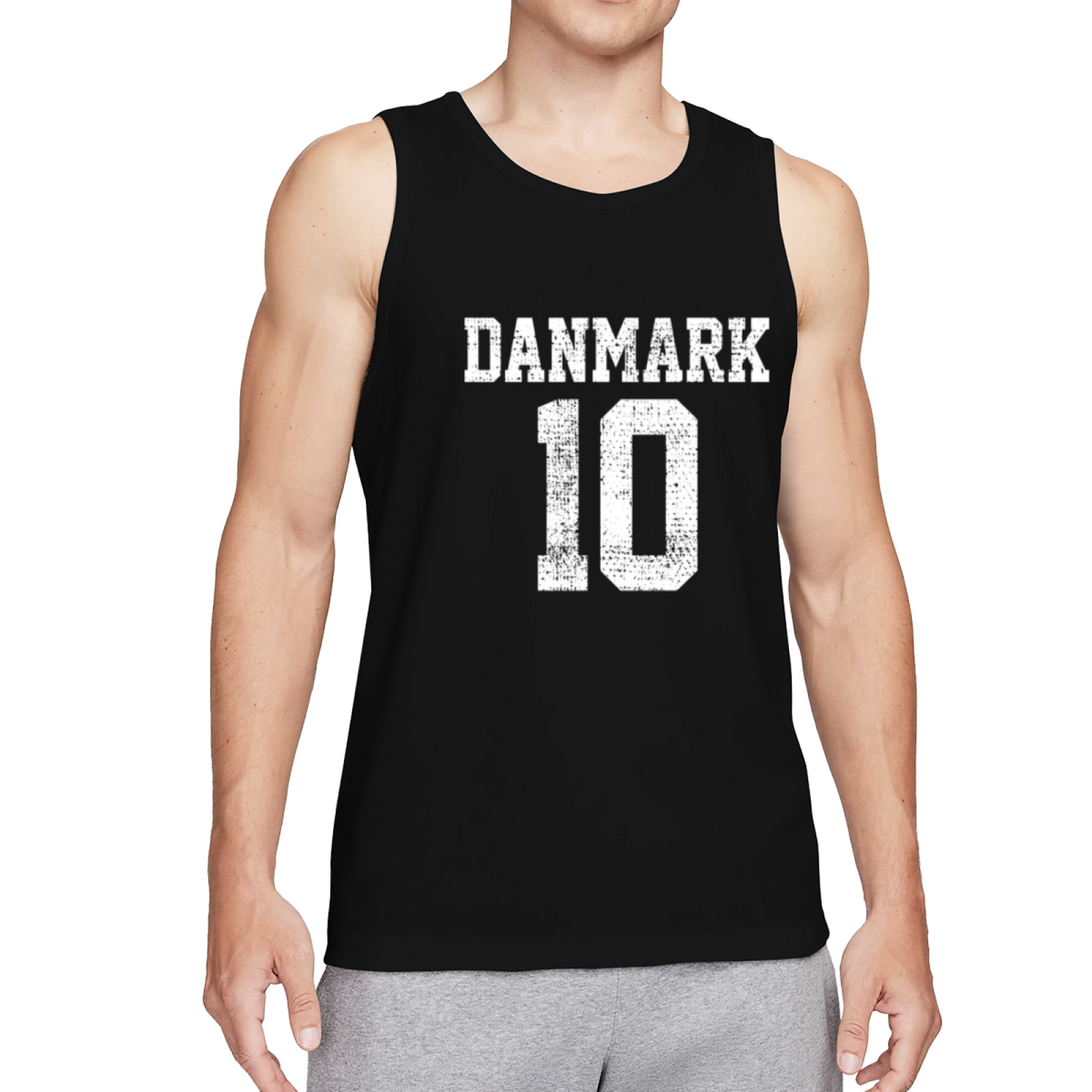 Distressed Danmark Number 10 Sports Style Men Tank Top