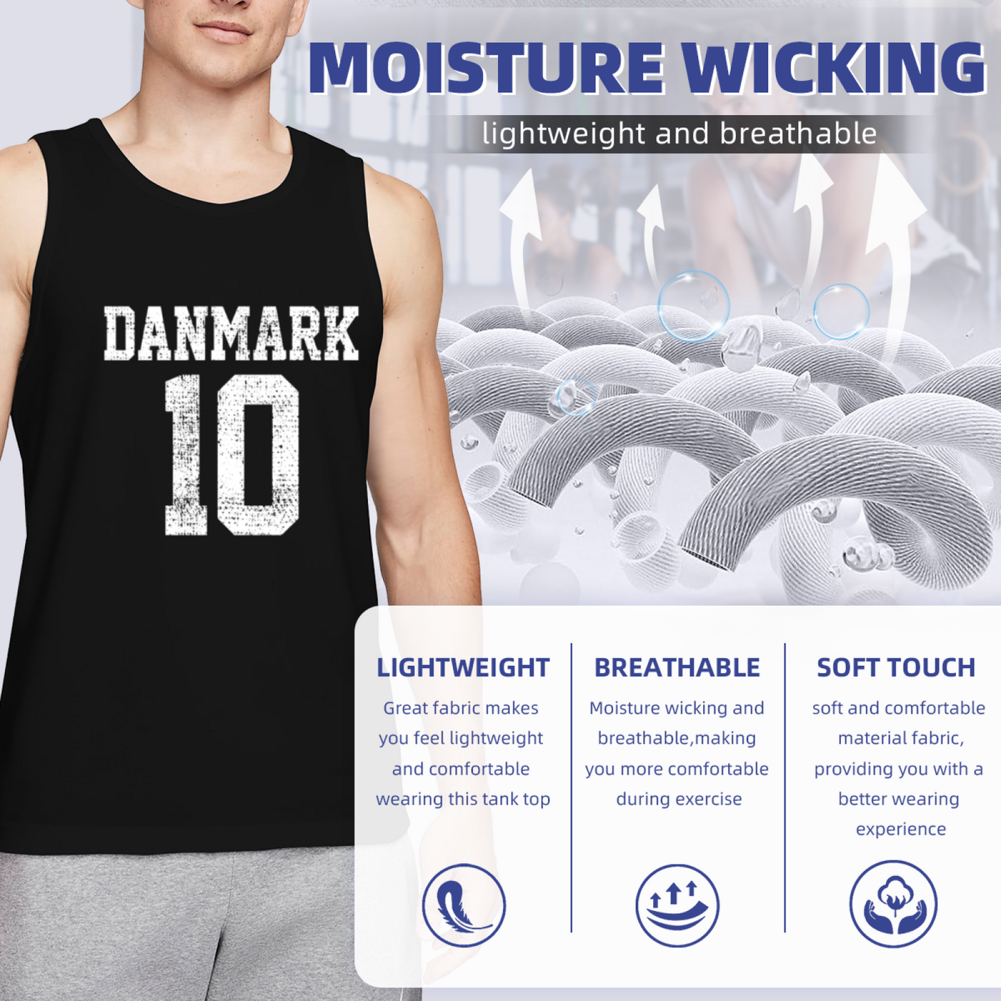 Distressed Danmark Number 10 Sports Style Men Tank Top