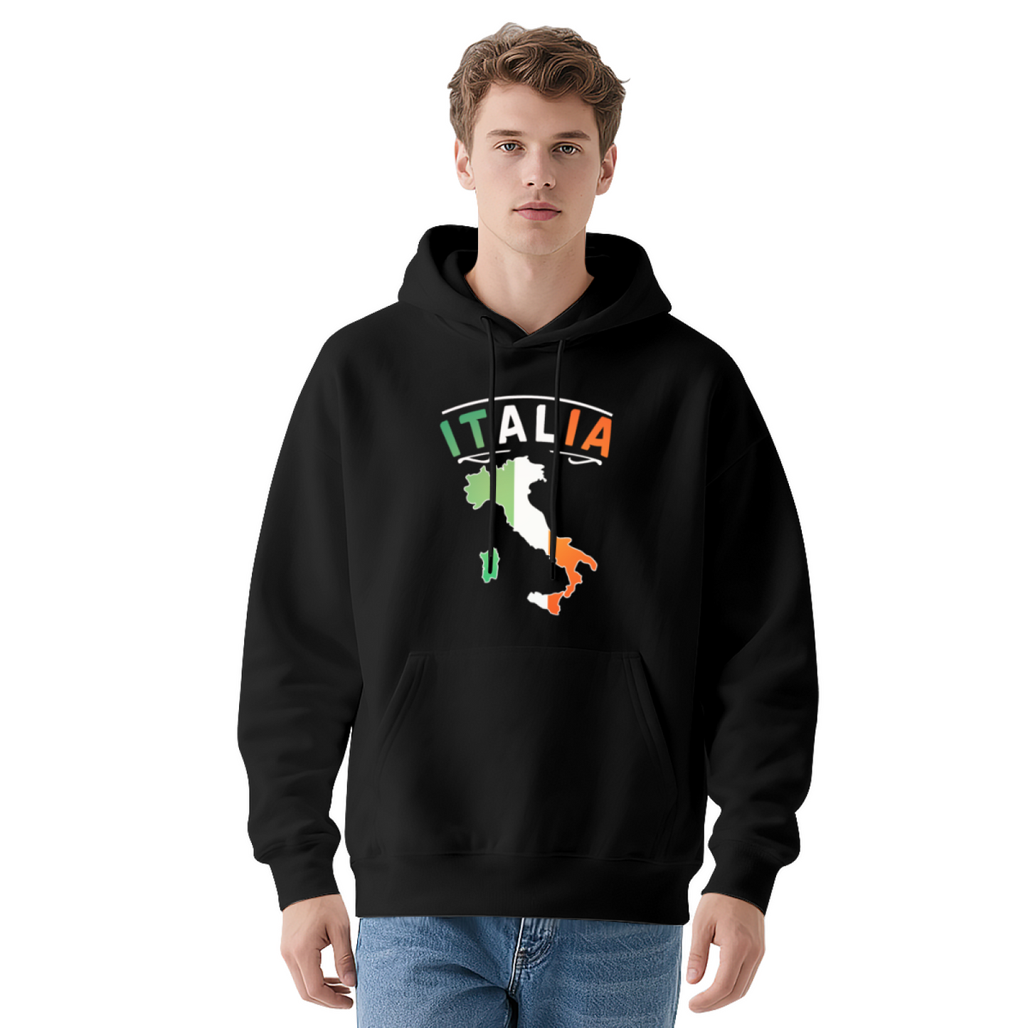 Italia Flag Map Print Red Hoodie, Italian Culture Unisex Comfort Pullover