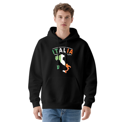 Italia Flag Map Print Red Hoodie, Italian Culture Unisex Comfort Pullover