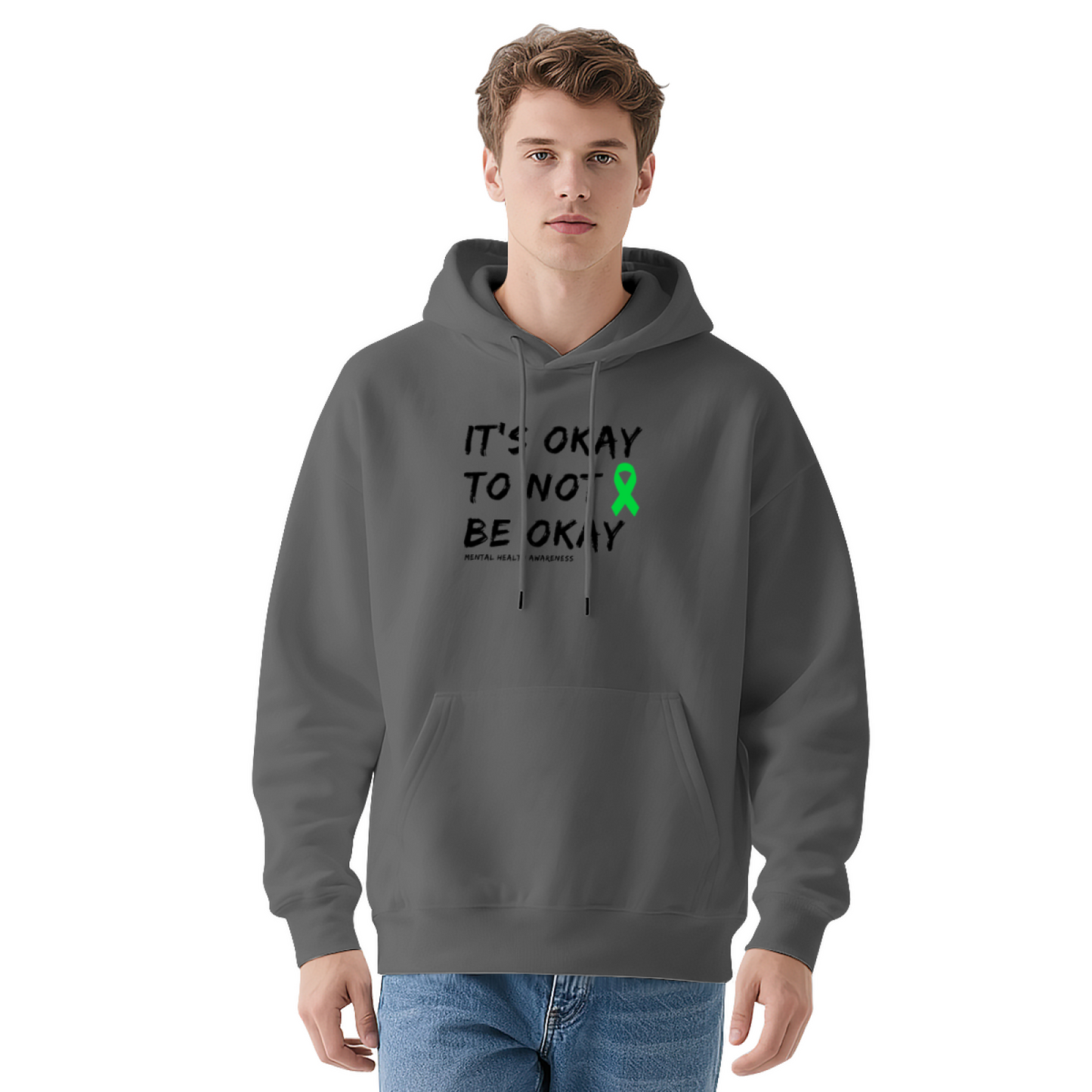 Mental Health Awareness Green Ribbon White Hoodie, Gentle Comfort Daily Top