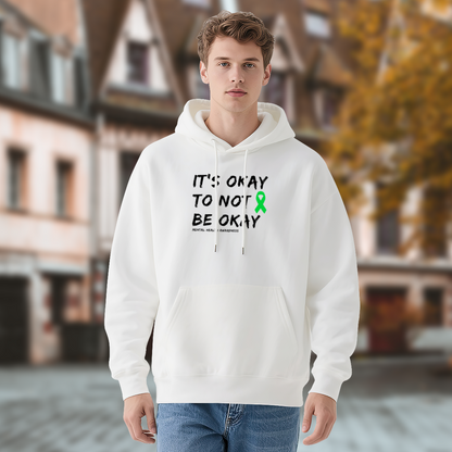 Mental Health Awareness Green Ribbon White Hoodie, Gentle Comfort Daily Top