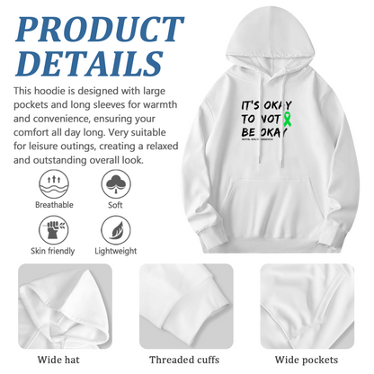 Mental Health Awareness Green Ribbon White Hoodie, Gentle Comfort Daily Top