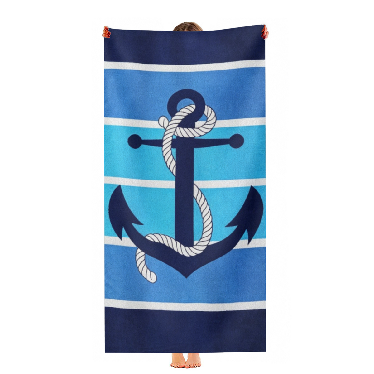 Classic Nautical Anchor Striped Beach Towel, Ultra Cozy Smooth Touch, Rapid Water Absorbency, Various Length Specifications for Men Ocean Travel Camping