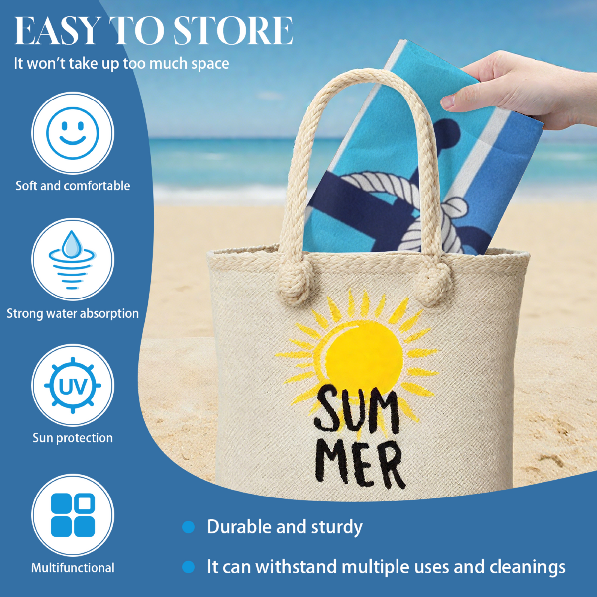 Classic Nautical Anchor Striped Beach Towel, Ultra Cozy Smooth Touch, Rapid Water Absorbency, Various Length Specifications for Men Ocean Travel Camping