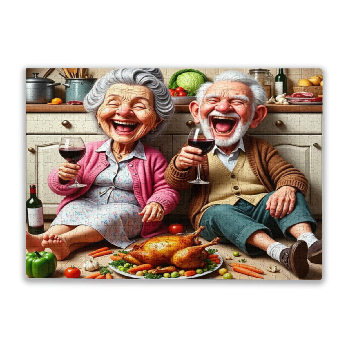 Cheerful Elderly Couple Thanksgiving Feast Puzzle