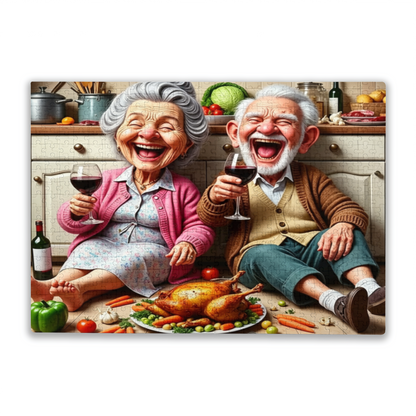 Cheerful Elderly Couple Thanksgiving Feast Puzzle