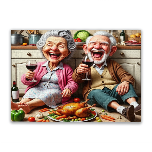 Cheerful Elderly Couple Thanksgiving Feast Puzzle