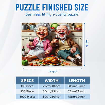 Cheerful Elderly Couple Thanksgiving Feast Puzzle