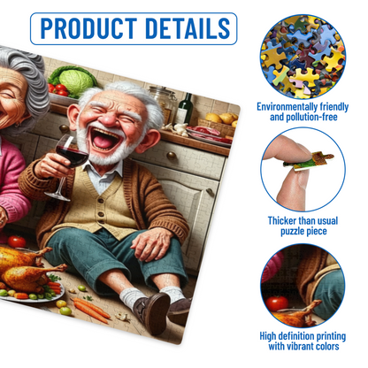 Cheerful Elderly Couple Thanksgiving Feast Puzzle