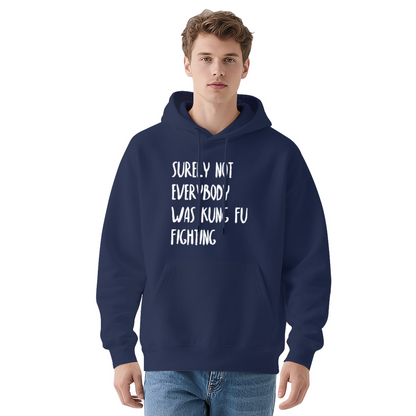 Retro Kung Fu Fighting Lyric Navy Hoodie, Cozy Nostalgic Street Sweatshirt