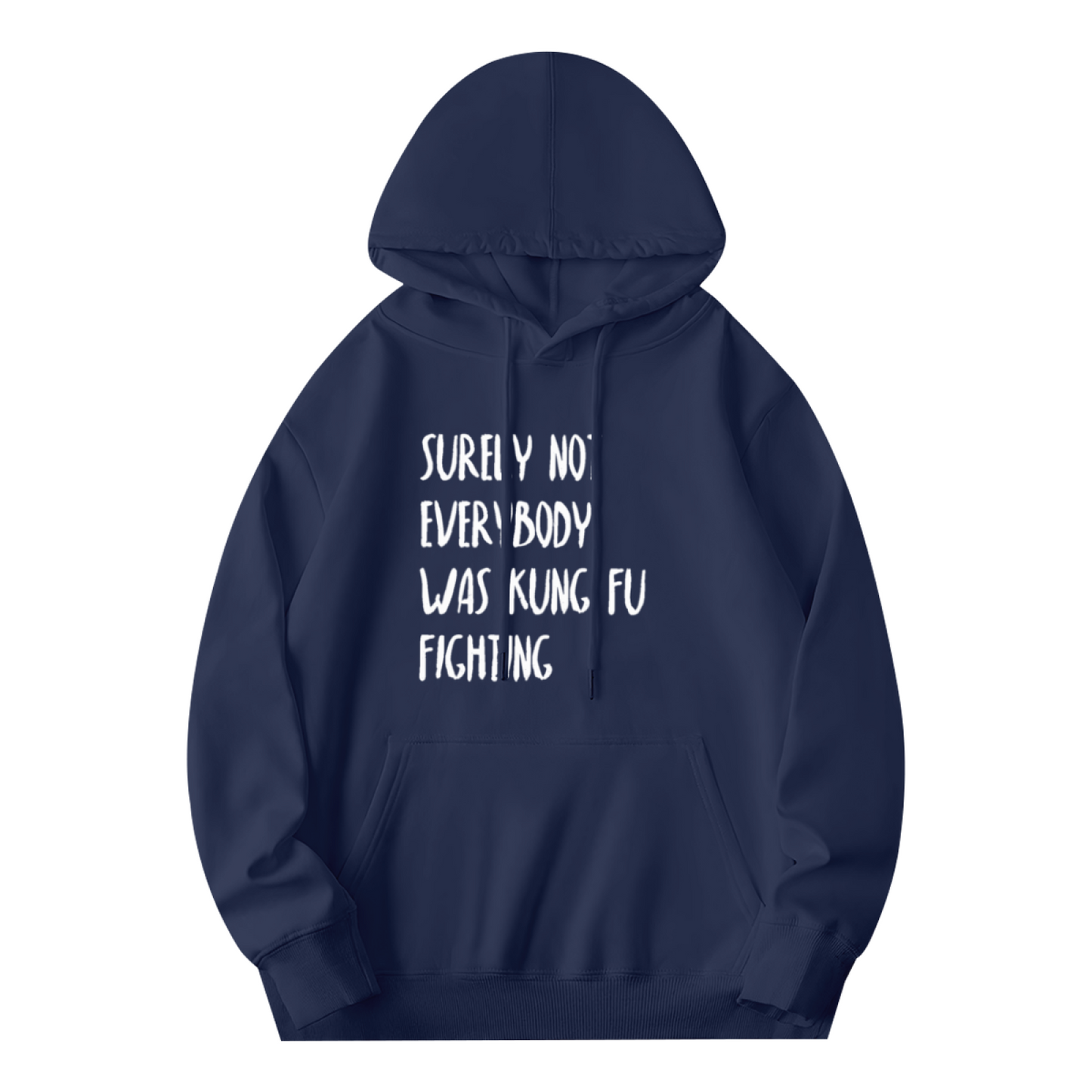 Retro Kung Fu Fighting Lyric Navy Hoodie, Cozy Nostalgic Street Sweatshirt