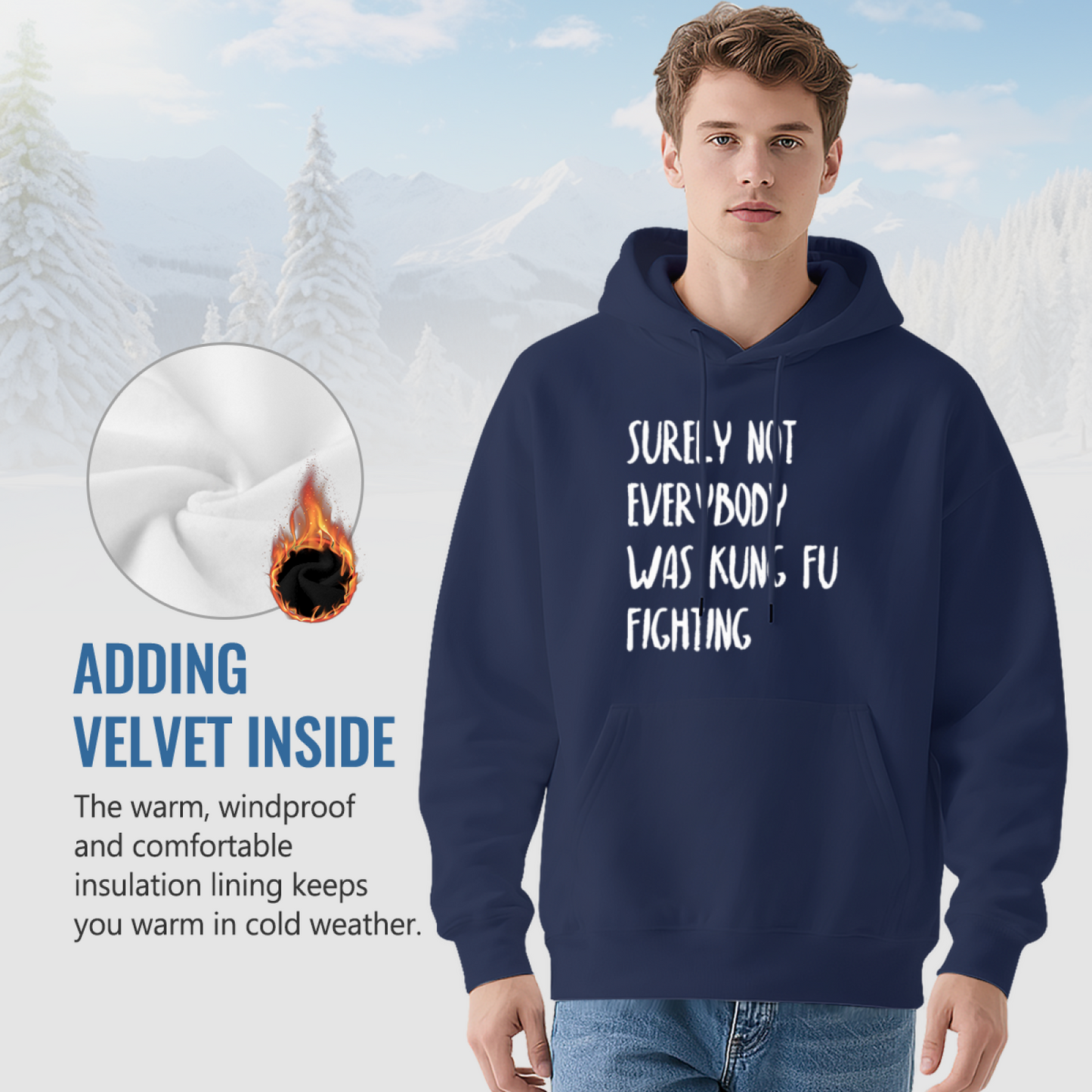 Retro Kung Fu Fighting Lyric Navy Hoodie, Cozy Nostalgic Street Sweatshirt