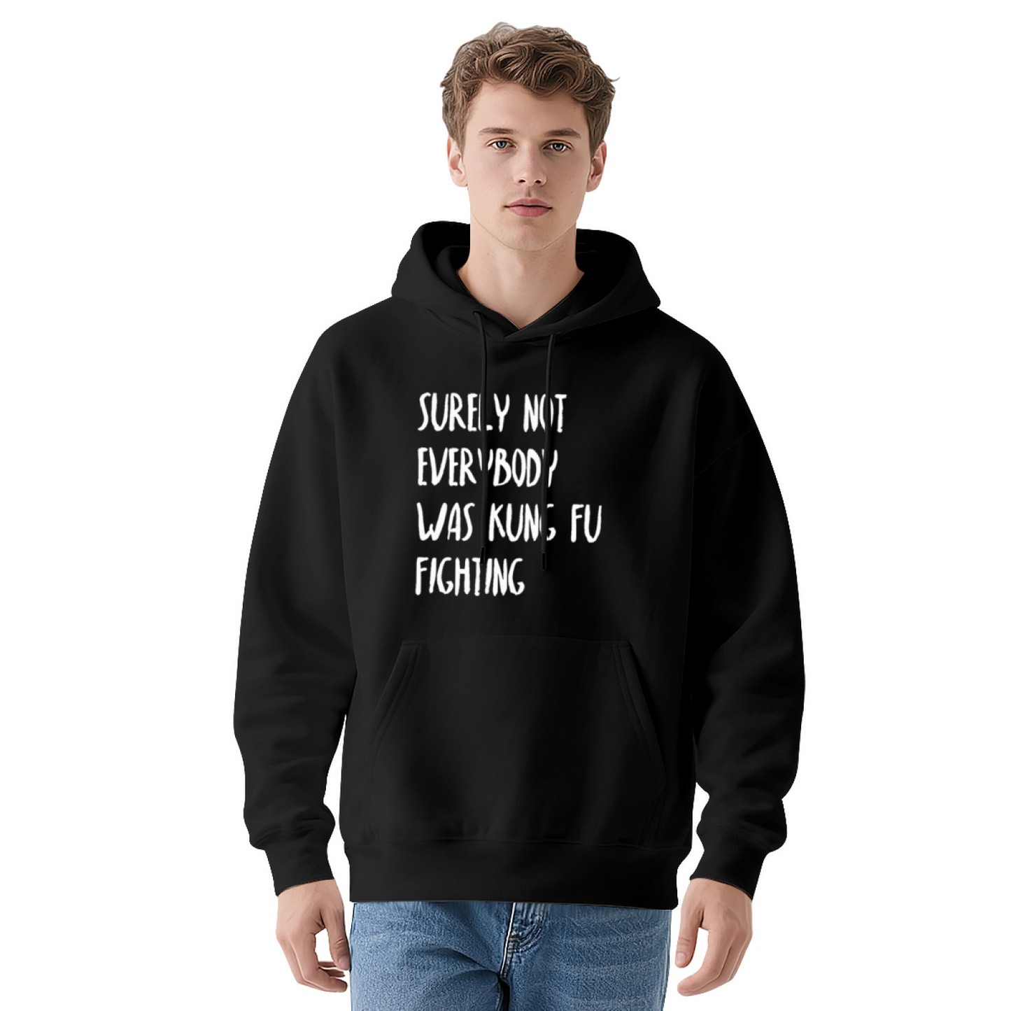 Retro Kung Fu Fighting Lyric Navy Hoodie, Cozy Nostalgic Street Sweatshirt