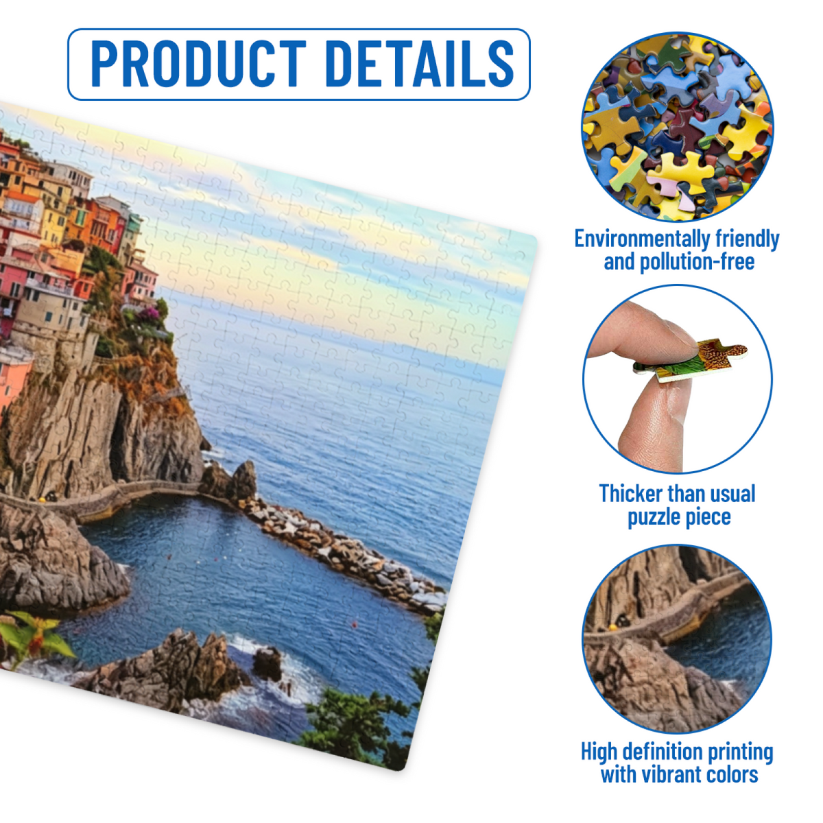 Cinque Terre Cliffside Color Coastal Village Ocean Puzzle