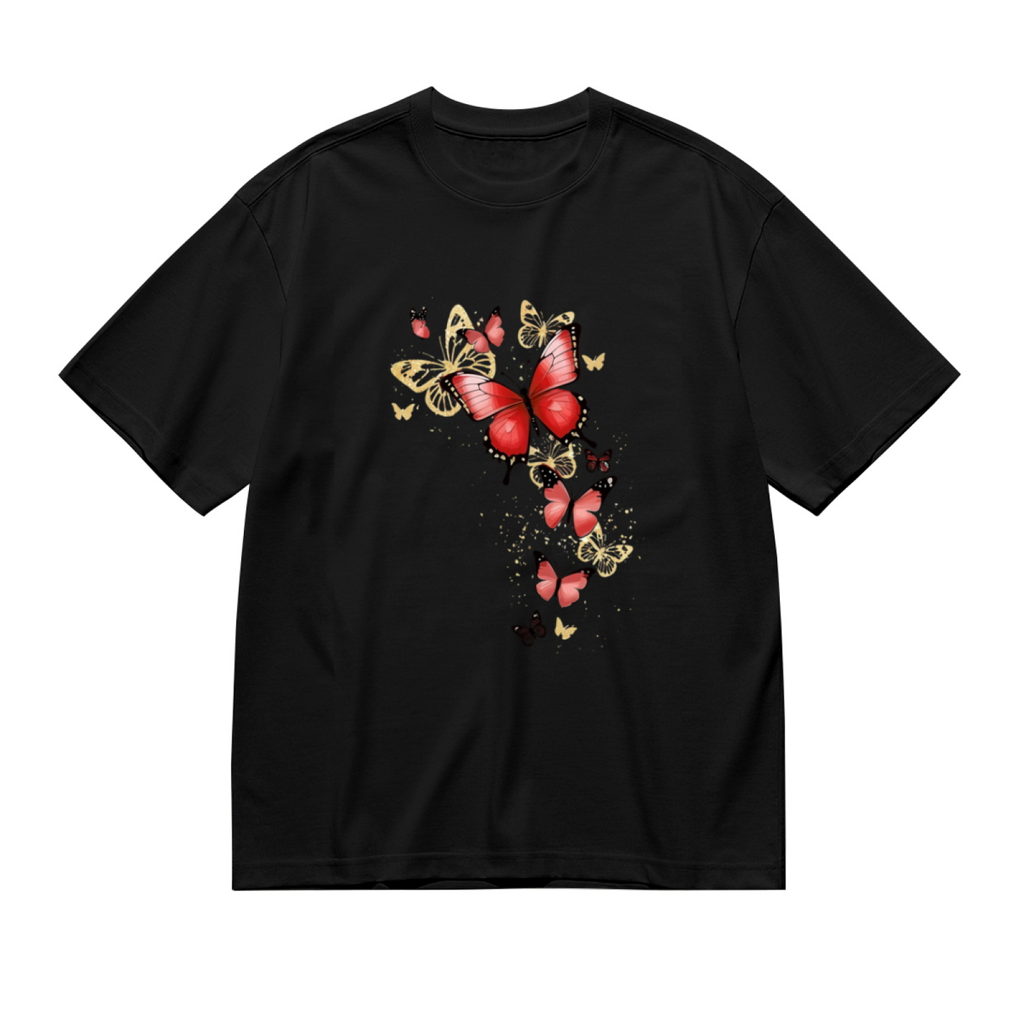 Sparkling Glitter Red Golden Butterfly Fairy Plus Size Women Printed T-Shirt