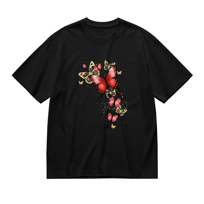 Sparkling Glitter Red Golden Butterfly Fairy Plus Size Women Printed T-Shirt