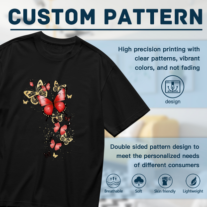 Sparkling Glitter Red Golden Butterfly Fairy Plus Size Women Printed T-Shirt