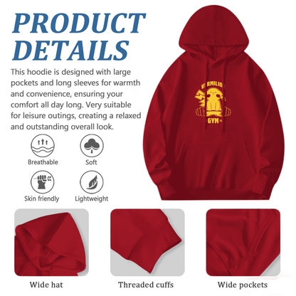Vermilion Gym Pikachu Fitness Fan Red Hoodie, Loose Comfort Training Wear