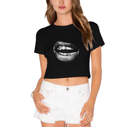Grill Lips Dark Punk Graphic Crop Tee