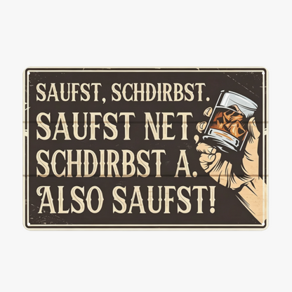 Bavarian Beer Drinking Funny Vintage Bar Metal Sign
