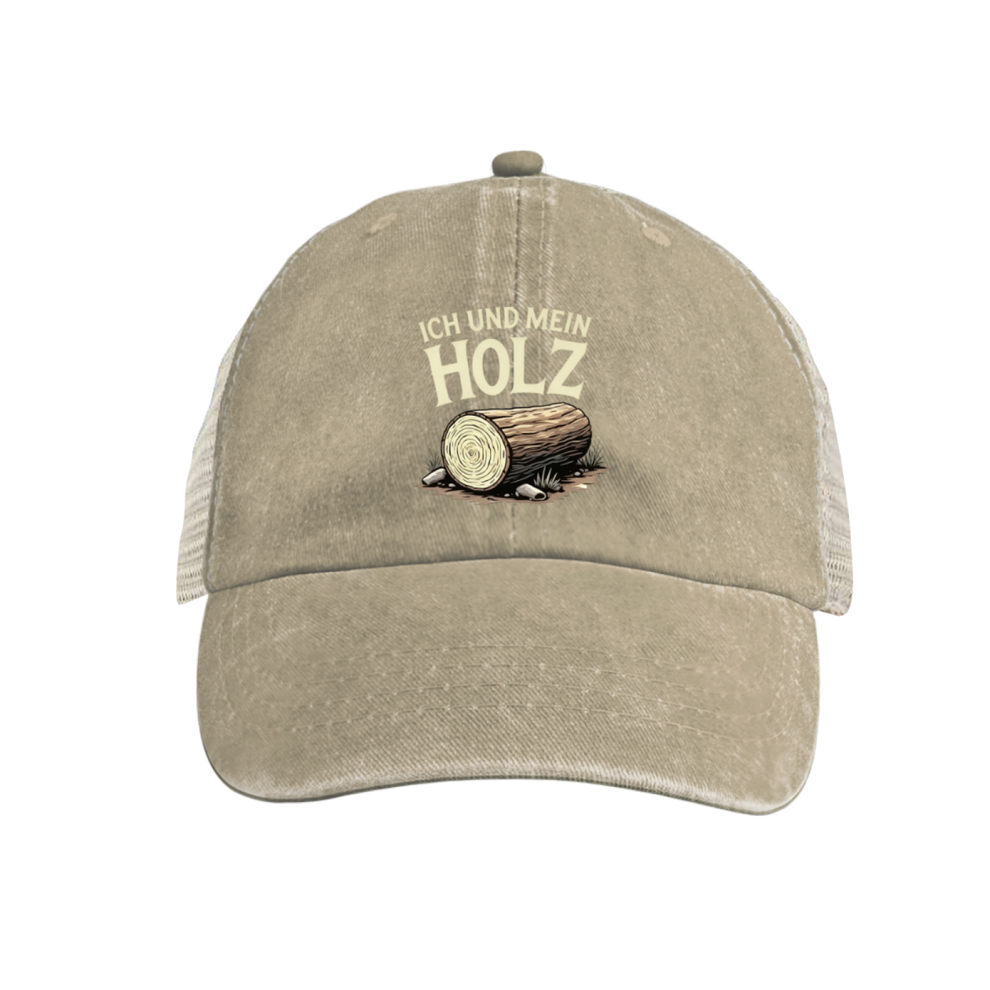 Ich Und Mein Holz Log Graphic Distressed Mesh Hat, German Lumberjack Trucker Cap