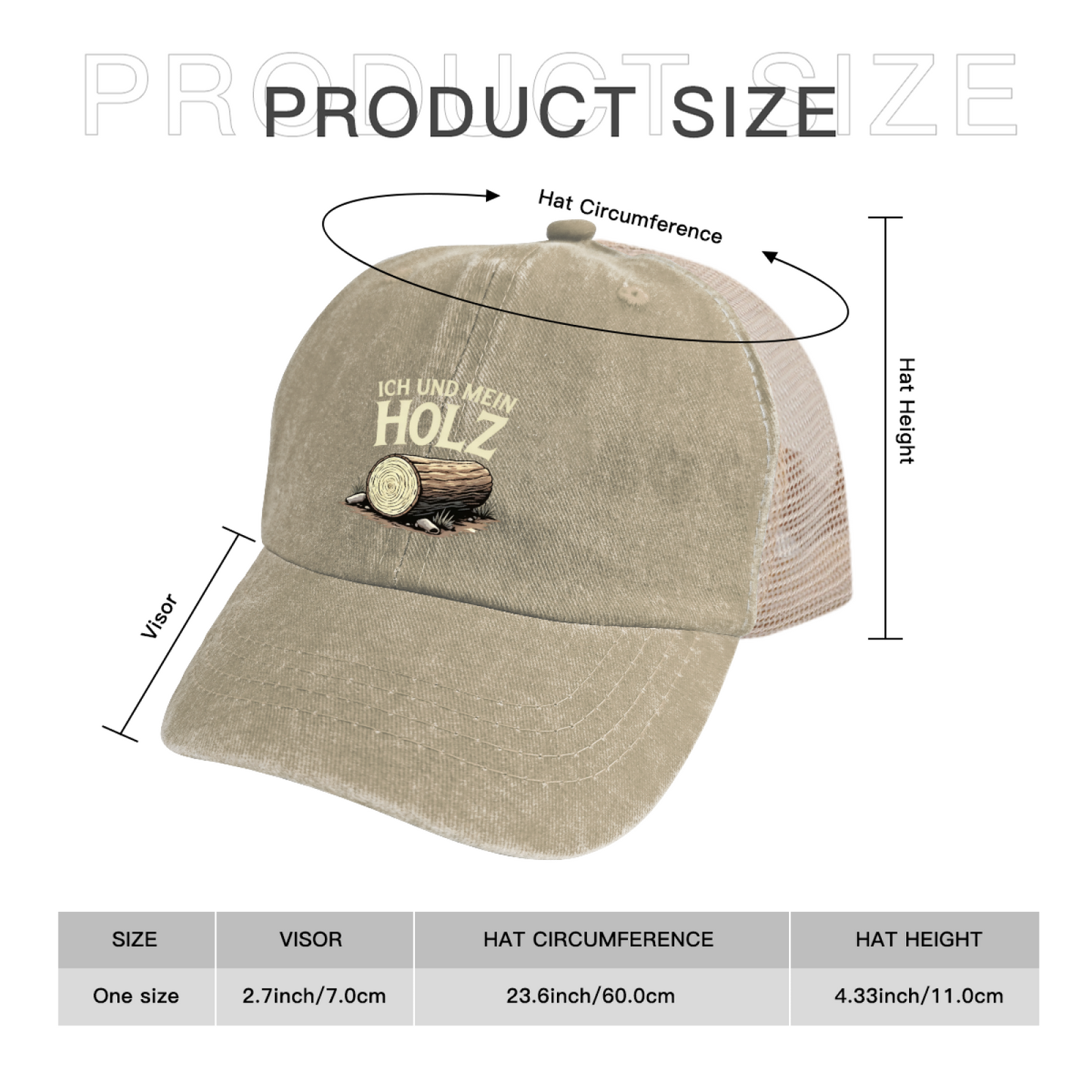 Ich Und Mein Holz Log Graphic Distressed Mesh Hat, German Lumberjack Trucker Cap