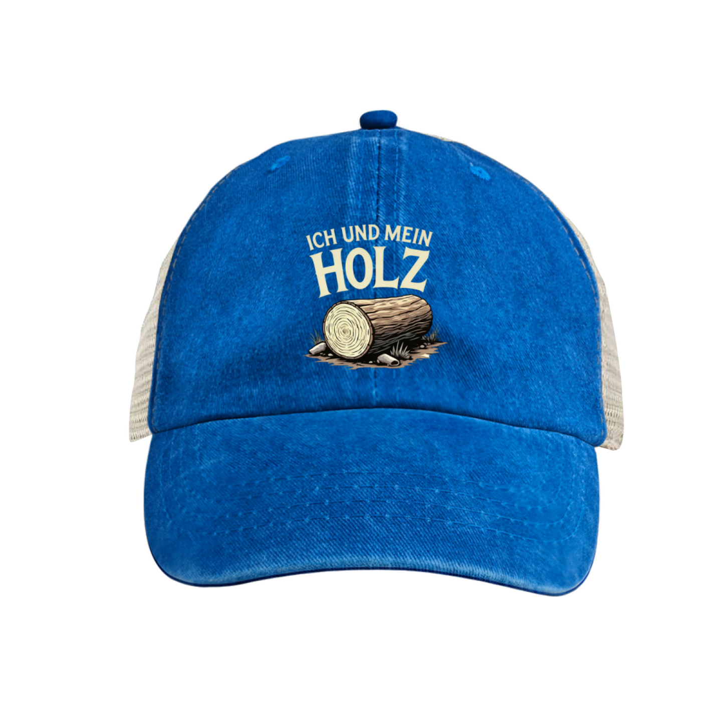 Ich Und Mein Holz Log Graphic Distressed Mesh Hat, German Lumberjack Trucker Cap