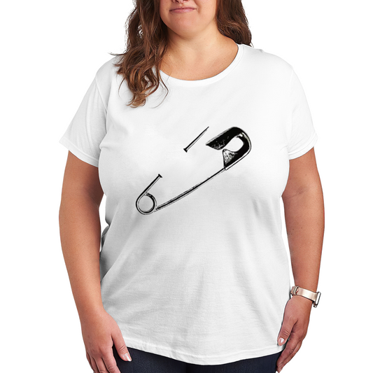 Unique Broken Safety Pin Minimal Sketch Art Plus Size Women Printed T-Shirt