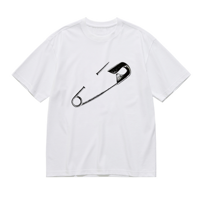 Unique Broken Safety Pin Minimal Sketch Art Plus Size Women Printed T-Shirt
