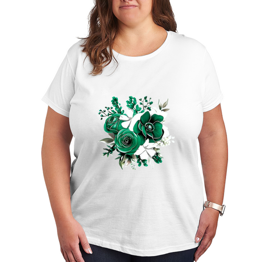 2D Green White Floral Bouquet Plus Size Women¡¯s T-Shirt