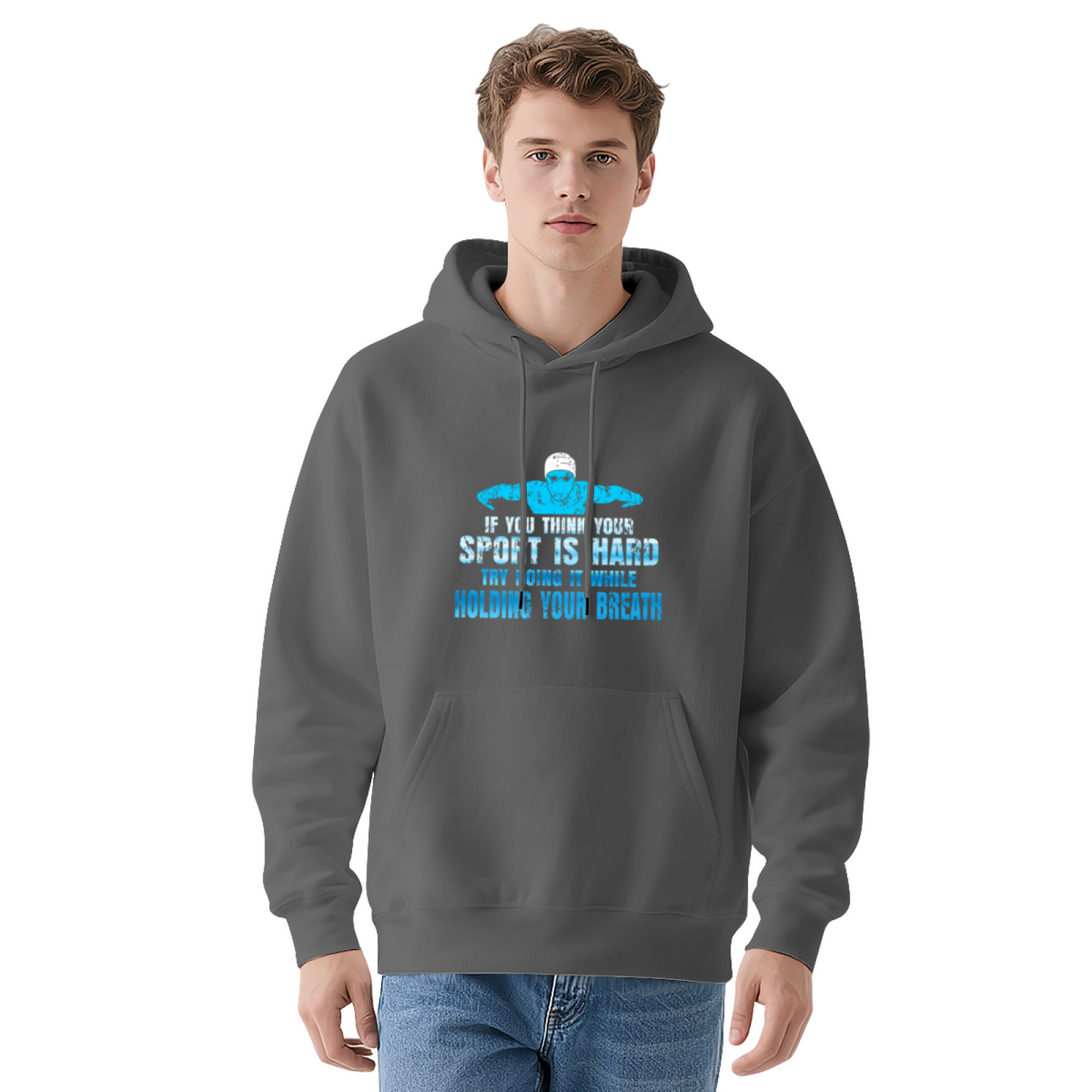 Swimming Hold Breath Sport Quote Dark Grey Hoodie, Comfort Swimmer Unisex Wear