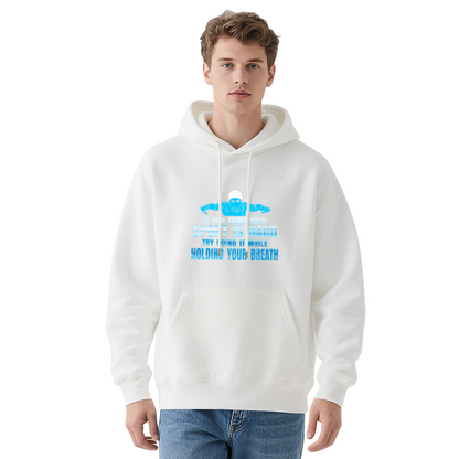 Swimming Hold Breath Sport Quote Dark Grey Hoodie, Comfort Swimmer Unisex Wear