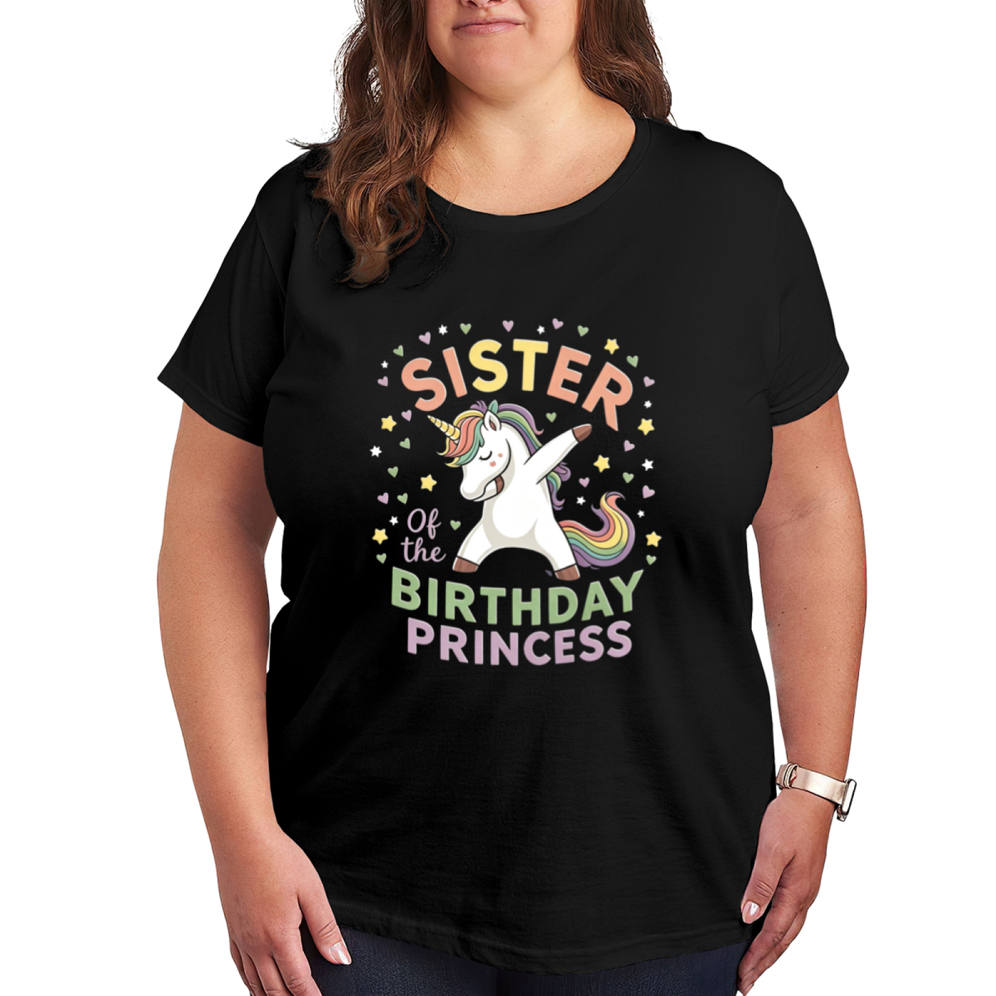 Dabbing Unicorn Sister Of Birthday Princess Plus Size Women Graphic Tee