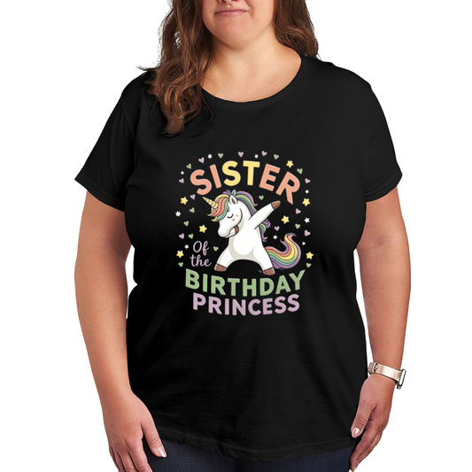 Dabbing Unicorn Sister Of Birthday Princess Plus Size Women Graphic Tee