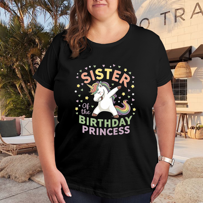 Dabbing Unicorn Sister Of Birthday Princess Plus Size Women Graphic Tee