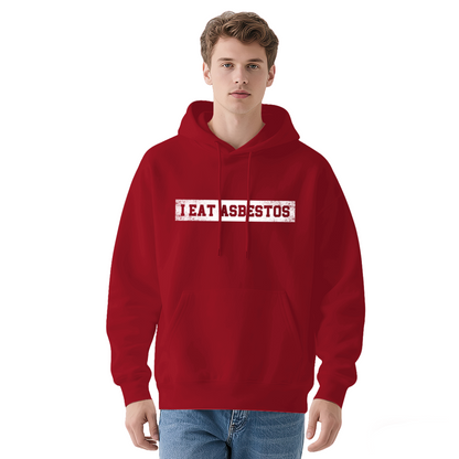 Hilarious I Eat Asbestos Distressed Text Navy Hoodie, Unisex Comfort Meme Pullover