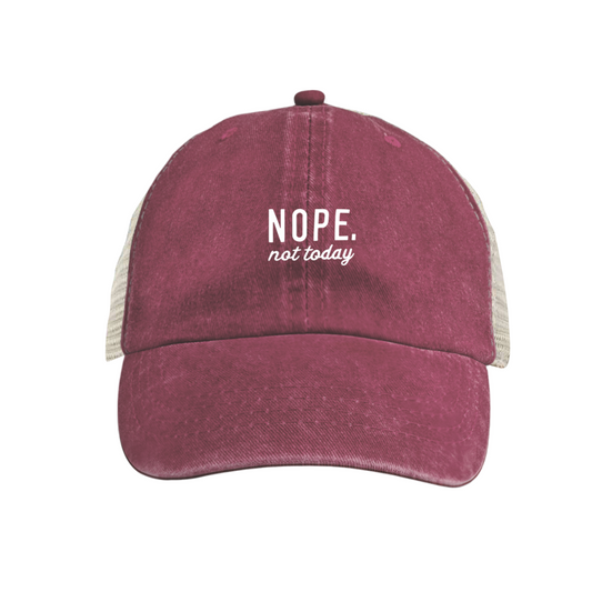Nope Not Today Burgundy Retro Washed Mesh Lazy Mood Statement Cap