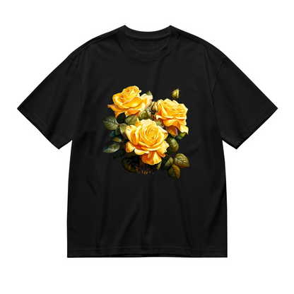 Vintage Oil Painting Yellow Rose Floral Plus Size Women Graphic Print T-Shirt