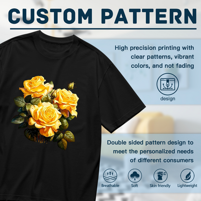 Vintage Oil Painting Yellow Rose Floral Plus Size Women Graphic Print T-Shirt
