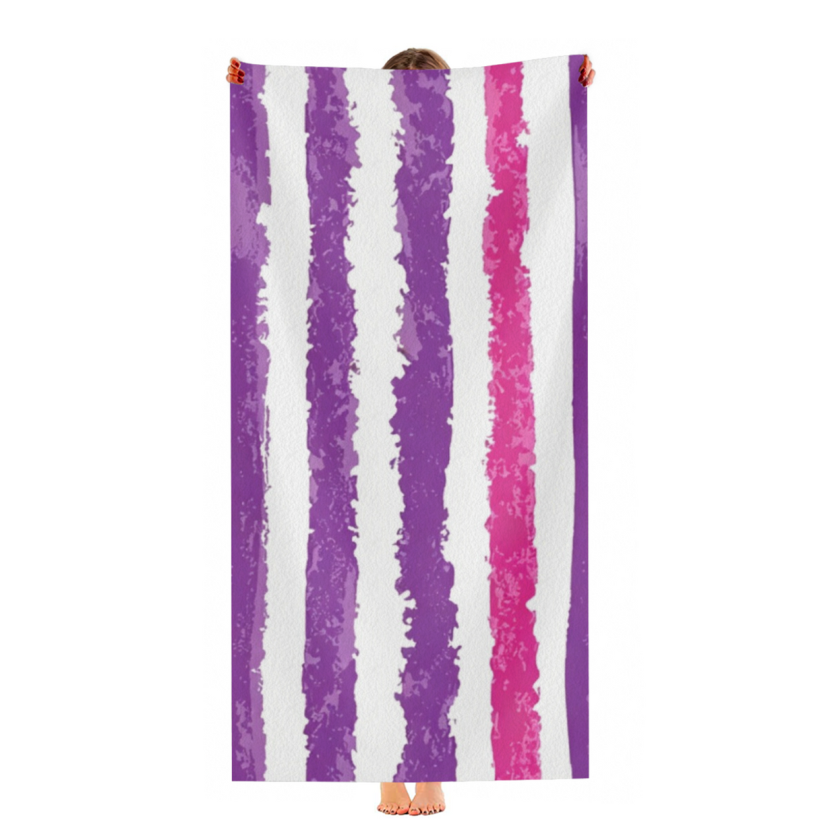 Trendy Distressed Purple Stripe Beach Towel, Fluffy Soft, Comfortable and Fast Water Absorbing for Daily Use