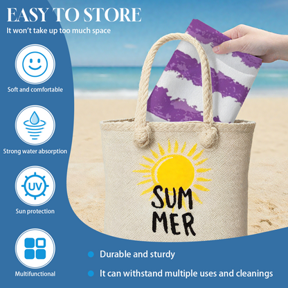 Trendy Distressed Purple Stripe Beach Towel, Fluffy Soft, Comfortable and Fast Water Absorbing for Daily Use