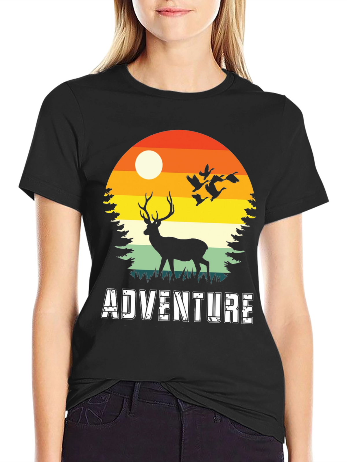 Adventure Deer Silhouette Graphic Tee