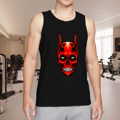 Red Demon Horn Skull Gothic Cool Men Tank Top